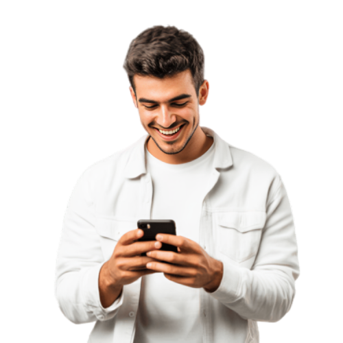 A young man using his mobile to sign up with Assetsbridge Partners - a global online trading broker